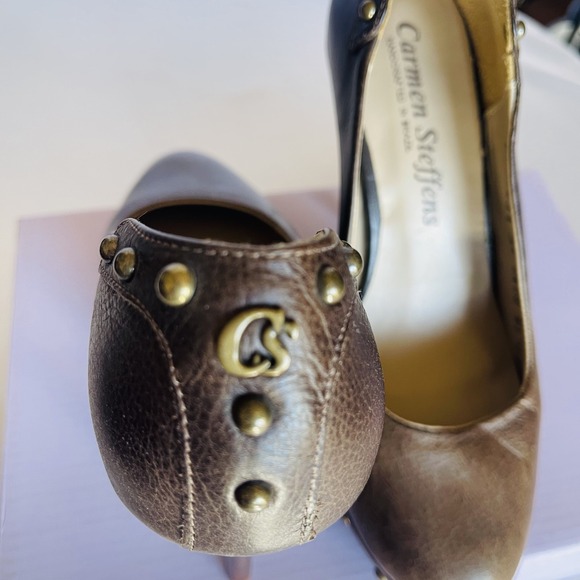 Carmen Steffens Handcrafted Brown High Heel Platform Pumps -  Size 4 New W/O Box - Picture 5 of 8